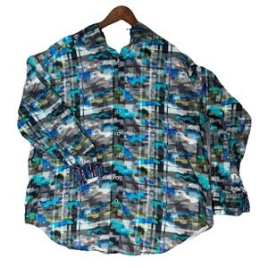 Robert Graham Men 1XL Button Down Long Sleeve Blue Shirt  Camo Pearl Button